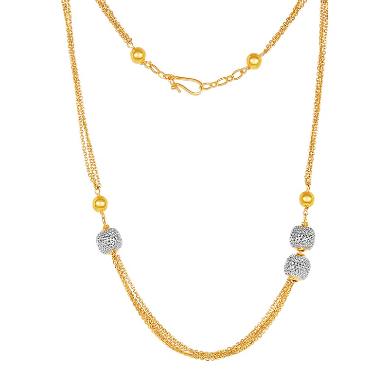 22K Gold Two-Toned Ball Chain Necklace and Drop Earring Set